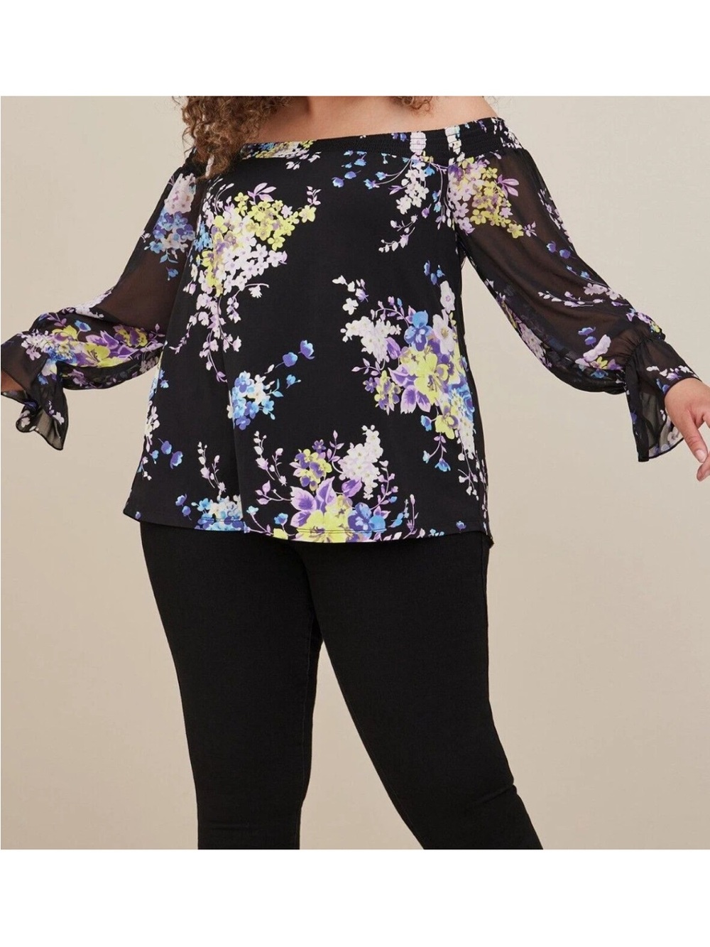 Black Floral Off-Shoulder Blouse